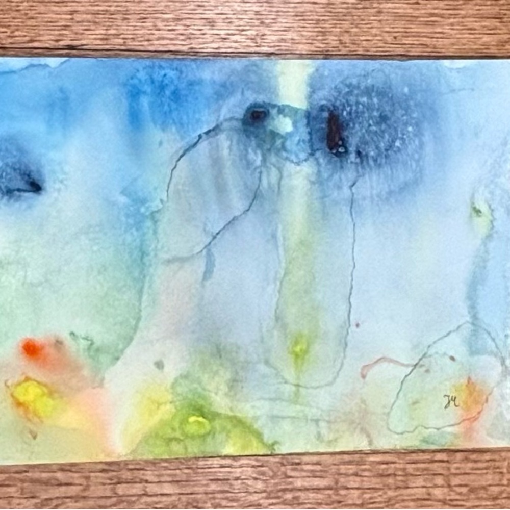 Blue and Green Abstract Painting with Ethereal Watercolor Transitions